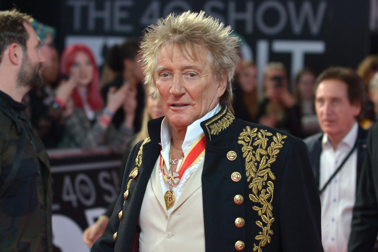 LONDON, ENGLAND - FEBRUARY 18: (EDITORIAL USE ONLY) Rod Stewart  attends The BRIT Awards 2020 at The O2 Arena on February 18, 2020 in London, England. (Photo by Jim Dyson/Redferns)