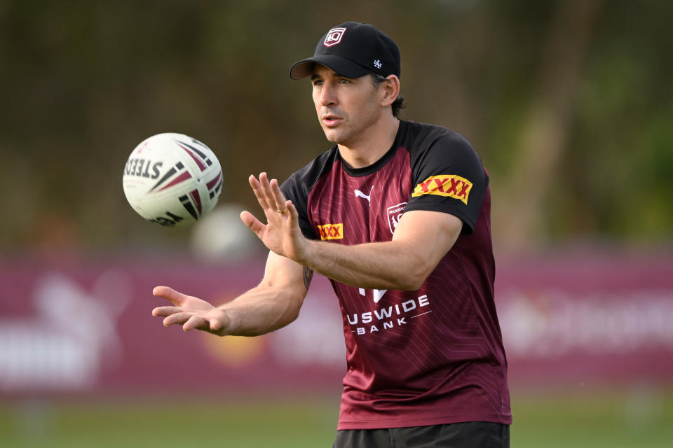 Billy Slater catches the ball.