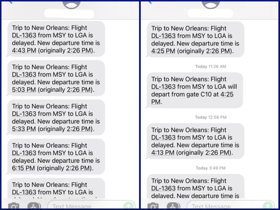 Screenshots of Delta messages showing delays.