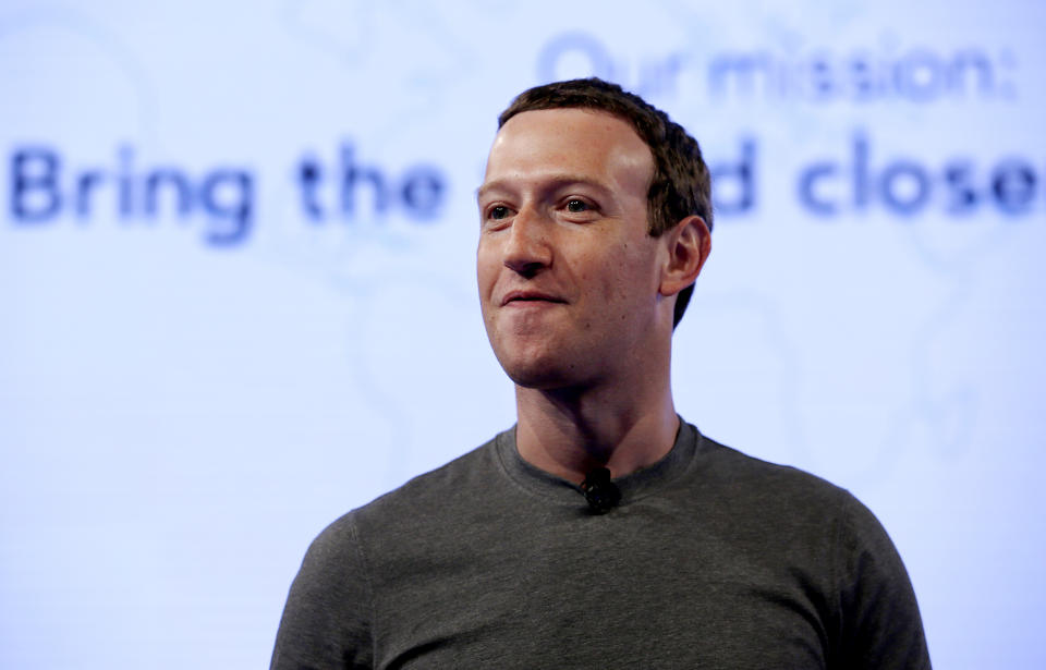 CORRECTS TO SAY THAT PHOTO WAS TAKEN DURING PREPARATION FOR THE SUMMIT ON WEDNESDAY, NOT THE ACTUAL SUMMIT ON THURSDAY - In this Wednesday, June 21, 2017, photo, Facebook CEO Mark Zuckerberg speaks during preparation for the Facebook Communities Summit, in Chicago, in advance of an announcement of a new Facebook initiative designed to spur people to form more meaningful communities with Facebook's groups feature. (AP Photo/Nam Y. Huh)