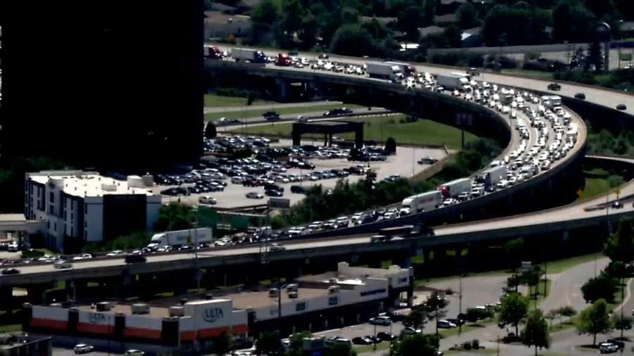 Crash on I-44 EB between Classen and Western.  Photo provided by KFOR.