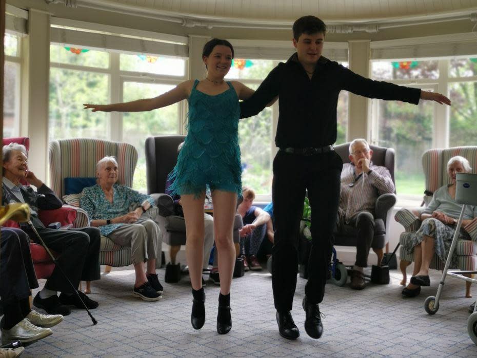 Daily Echo: Southampton University students perform a dance routine at Woodpeckers care home at Sway Road, Brockenhurst