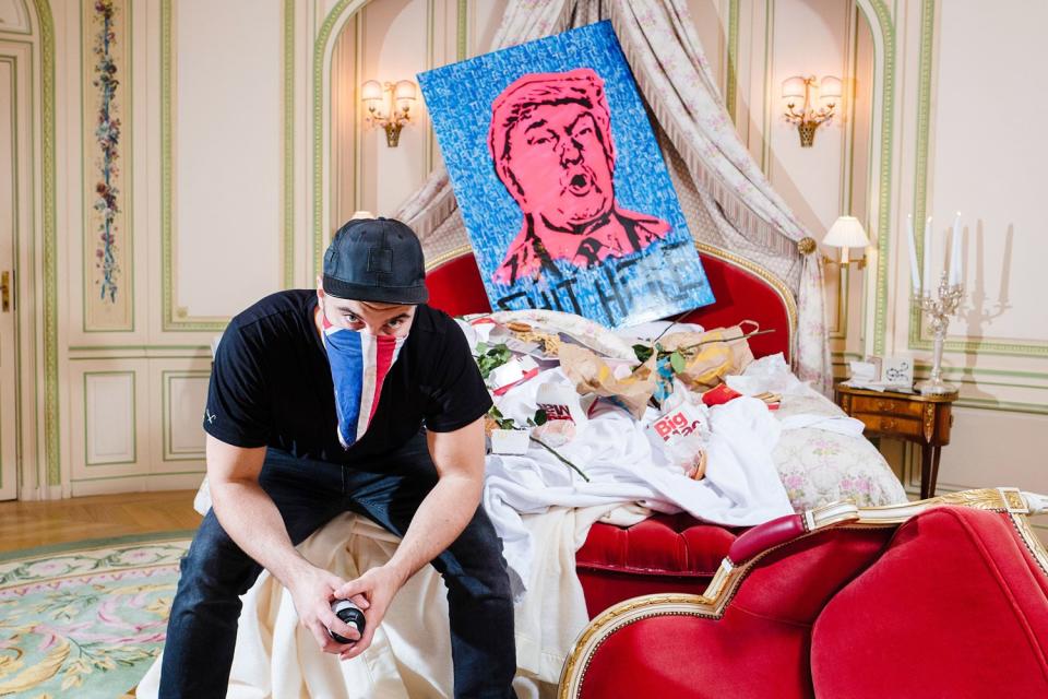 An artist has painted a portrait of Donald Trump using his own excrement