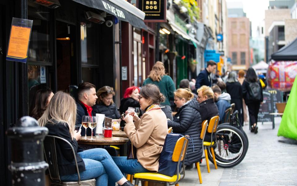 An al fresco dining area which has been set up on Berwick Street in Soho - David Parry/PA Wire