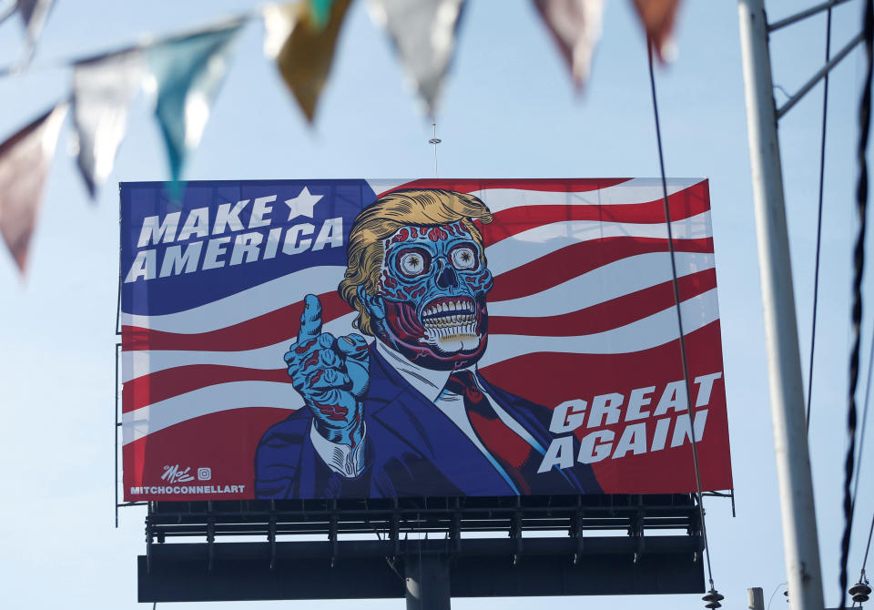<p>A giant billboard shows a drawing depicting U.S. President Donald Trump, along Periferico avenue in Mexico City, Mexicom July 28, 2017. (Photo: Henry Romero/Reuters) </p>