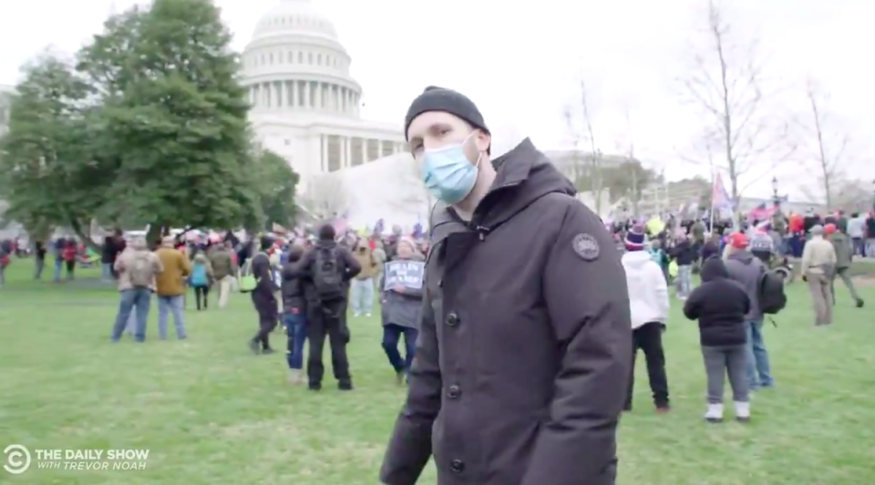 Jordan Klepper interviewed insurrectionists outside the Capitol on January 6 (Comedy Central)