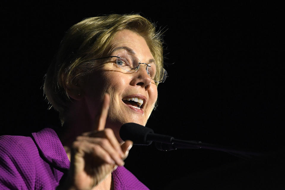 Democratic presidential candidate Sen. Elizabeth Warren, D-Mass., speaks to supporters, Monday, March 2, 2020, in the Monterey Park section of Los Angeles. (AP Photo/Mark J. Terrill)