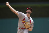 St. Louis Cardinals pitcher John Gant throws against the Detroit Tigers in the first inning of a baseball game in Detroit, Wednesday, June 23, 2021. (AP Photo/Paul Sancya)