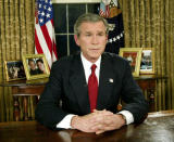 U.S. President George W. Bush announced the start of war between the United States and Iraq during a televised address from the Oval Office March 19, 2003. The United States said it had began its war against Iraq just minutes after several explosions were heard over Baghdad. REUTERS