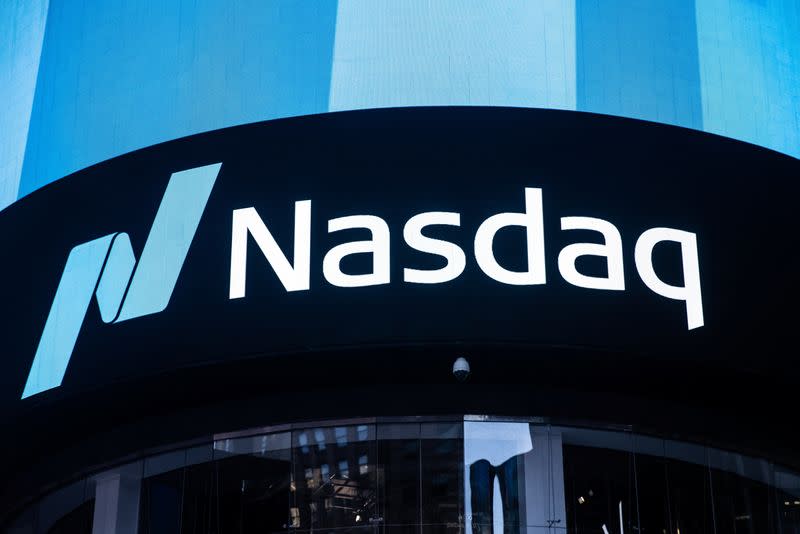 The Nasdaq logo is displayed at the Nasdaq Market site in Times Square in New York