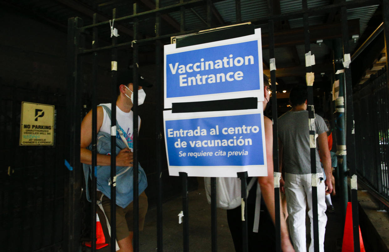 People waiting in line to receive a monkeypox vaccine in Brooklyn, N.Y.