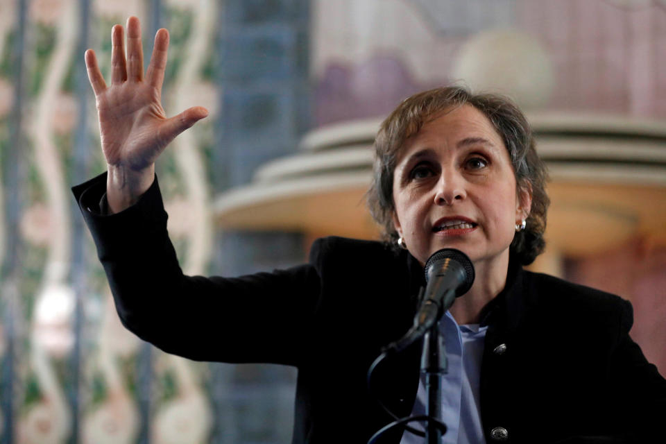 Carmen Aristegui durante una conferencia en Ciudad de México, en septiembre de 2018. (REUTERS/Edgard Garrido)