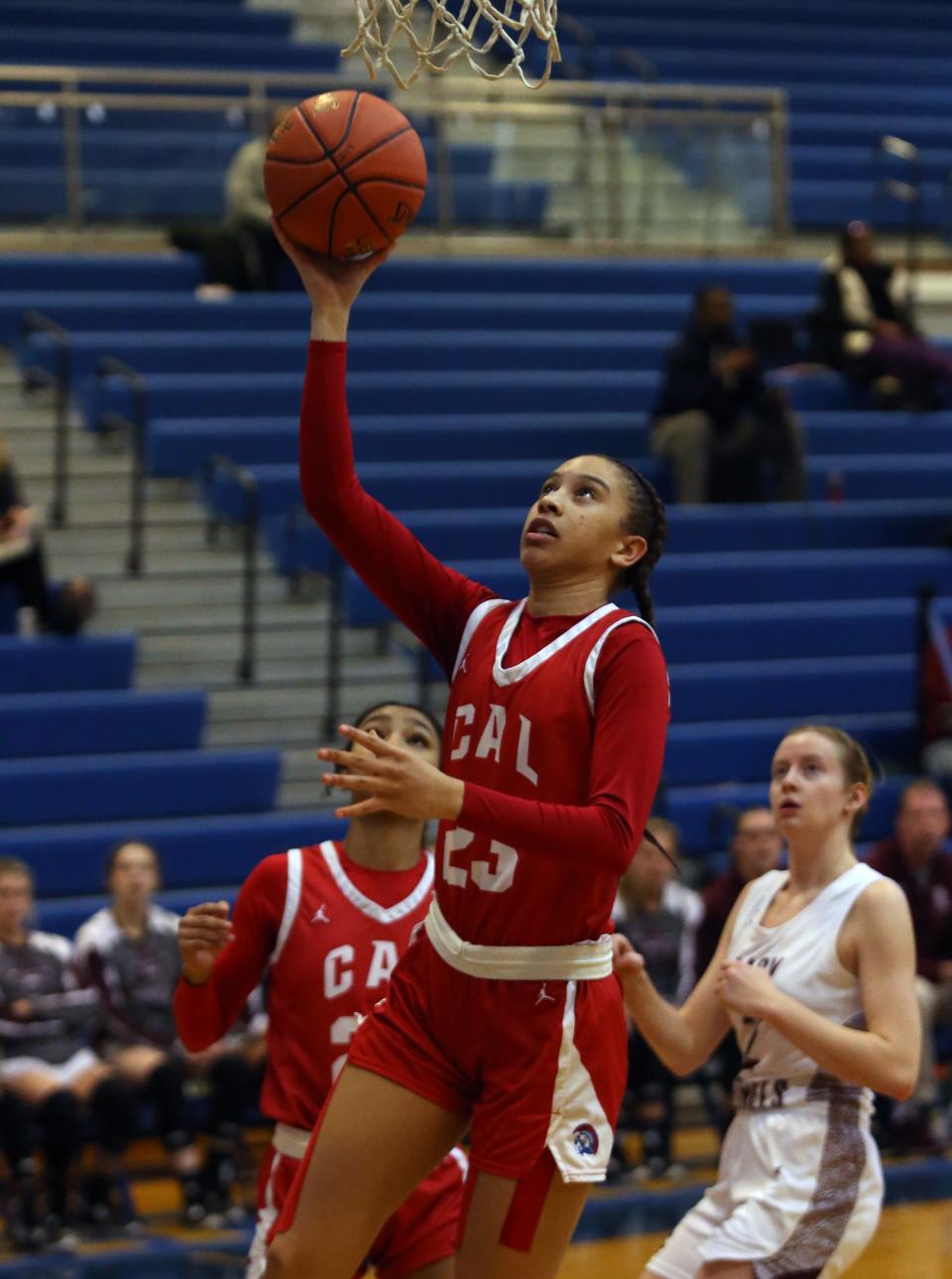 CAL’s Brianna Wilkins scores a basket against Henderson.Jan. 24, 2023