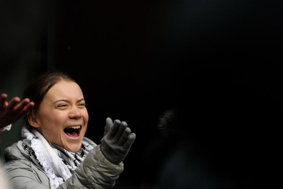 Environmental activist Greta Thunberg arrives at Westminster Magistrates Court in London, Friday, Feb. 2, 2024. A judge has acquitted climate activist Greta Thunberg of a charge that she had refused to leave a protest that blocked the entrance to a major oil and gas industry conference in London last year. Thunberg was acquitted along with four other defendants. (AP Photo/Kirsty Wigglesworth)