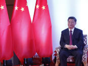 Chinese President Xi Jinping, waits for a bilateral meeting in Kathmandu, Nepal, Sunday, Oct. 13, 2019. Xi on Saturday became the first Chinese president in more than two decades to visit Nepal, where he's expected to sign agreements on some infrastructure projects. (Bikash Dware/The Rising Nepal via AP)