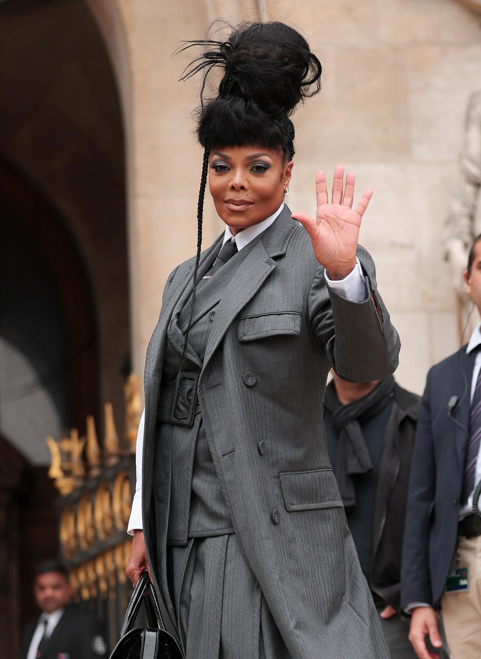 <p>Janet Jackson makes a rare public appearance at the Thom Browne show during Paris Fashion Week on Oct. 3. </p>