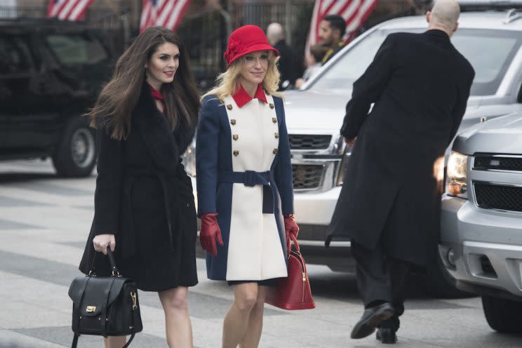 Kellyanne Conway and Hope Hicks at President Trump’s inauguration. (Photo: Getty Images)