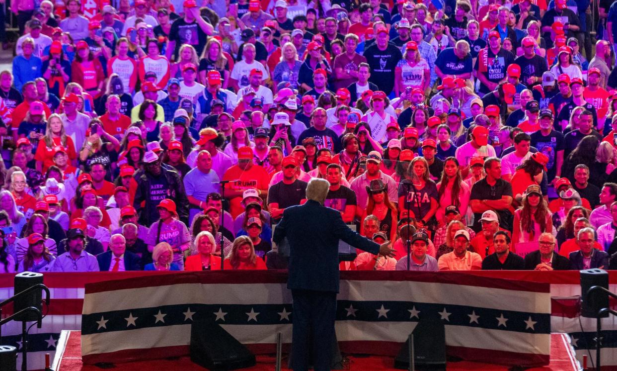 <span>Republican presidential nominee and former President Donald Trump speaks at a campaign rally at Nassau Coliseum, New York.</span><span>Photograph: Alex Brandon/AP</span>