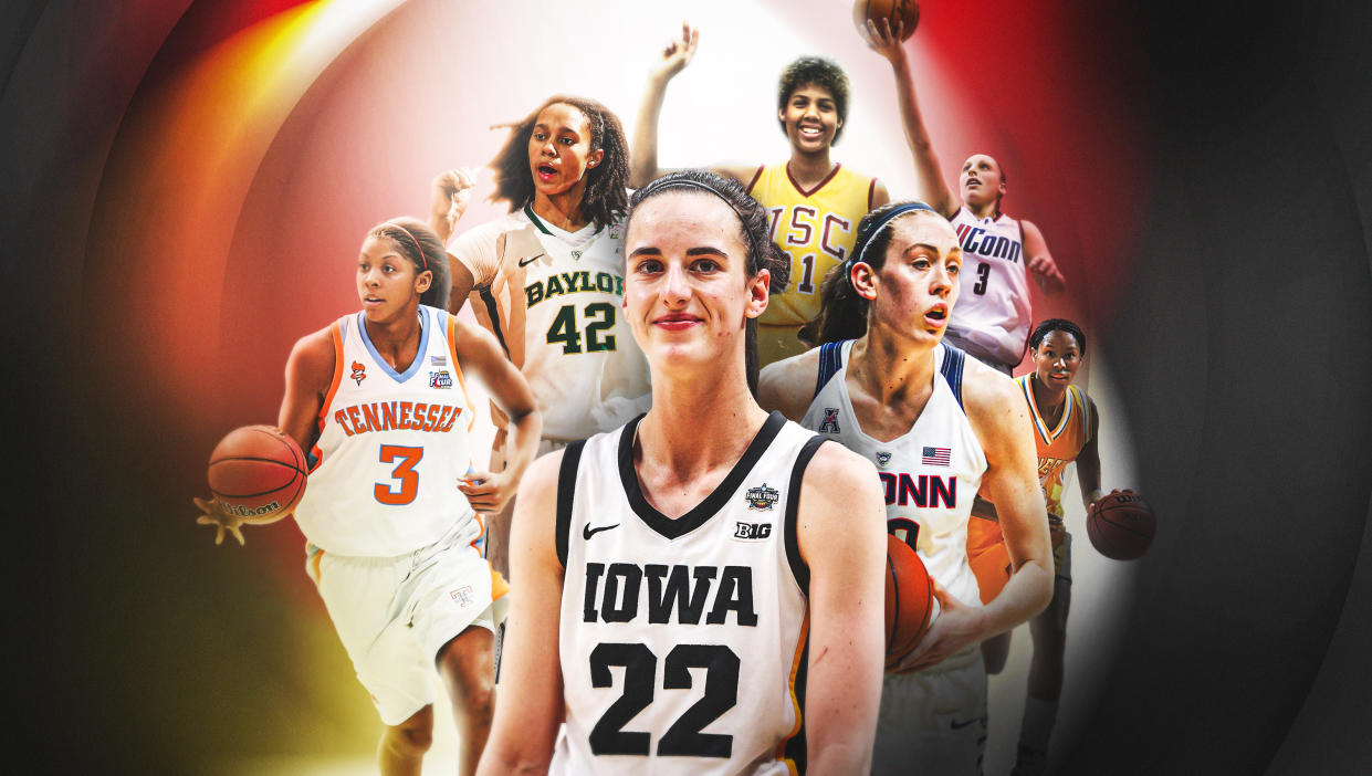 Caitlin Clark is the megastar of this women's basketball era, but how does she stack up against the legends of the game? (Henry Russell/Yahoo Sports)