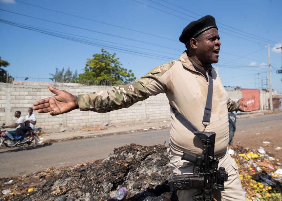 The leader of Haiti’s main armed gang, Jimmy Cherizier, speaks to the media during a tour of the La Saline neighborhood, in Port-au-Prince in 2021. EFE/EFE/Sipa USA