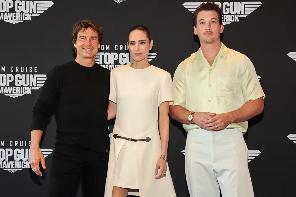 Tom Cruise, Jennifer Connelly and Miles Teller attend the Mexico Press Day of 