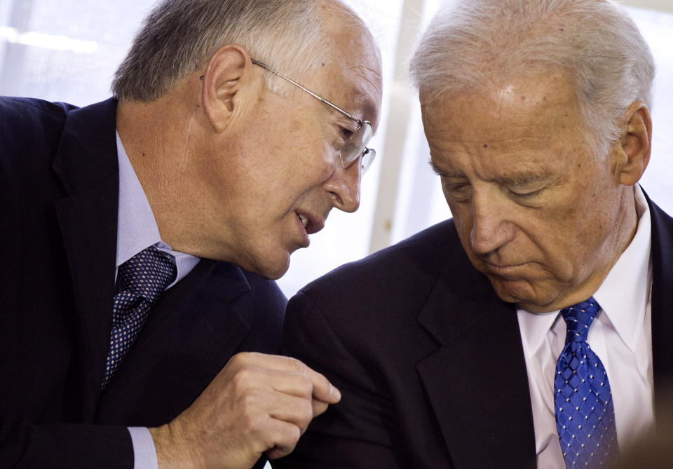 Secretary of the Interior Kenneth Salazar and Vice President Joseph Biden in April 2011.  (Photo: Brendan Smialowski via Getty Images)