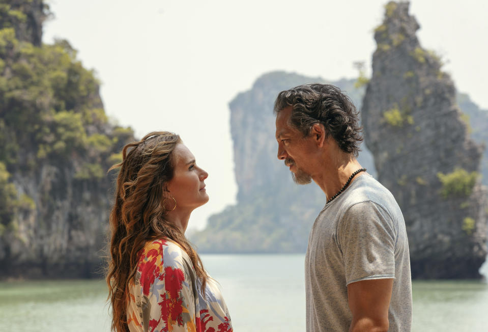 This image released by Netflix shows Brooke Shields and Benjamin Bratt in a scene from "Mother of the Bride." (Sasidis Sasisakulporn/Netflix via AP)