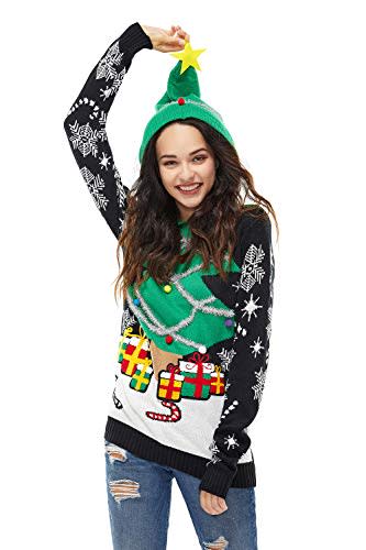 Hooded Christmas Tree Ugly Sweater