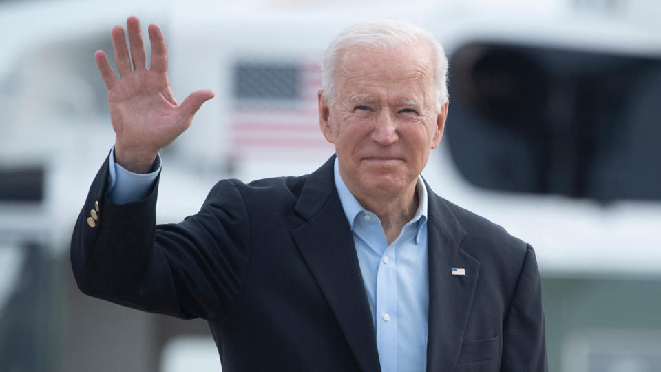 US President Joe Biden boards Air Force One at Andrews Air Force Base before departing for the UK and Europe to attend a series of summits on June 9, 2021, in Maryland. (Brendan Smialowski/AFP via Getty Images)