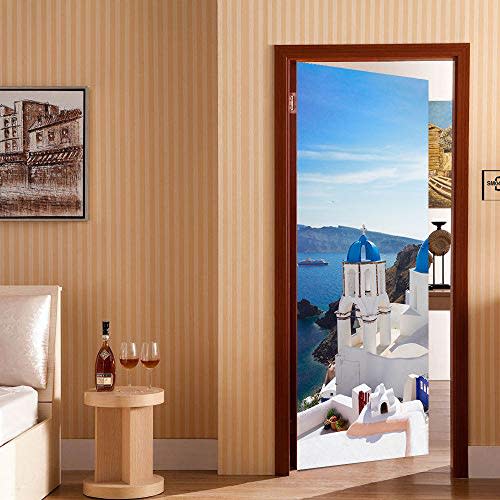 4) Greece Door Wallpaper Mural