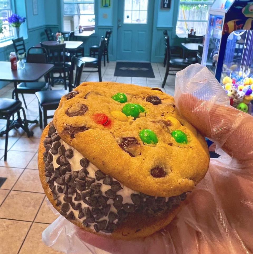 Checkl out the M & M Ice Cream Cookie Sandwich at The Country Whip.