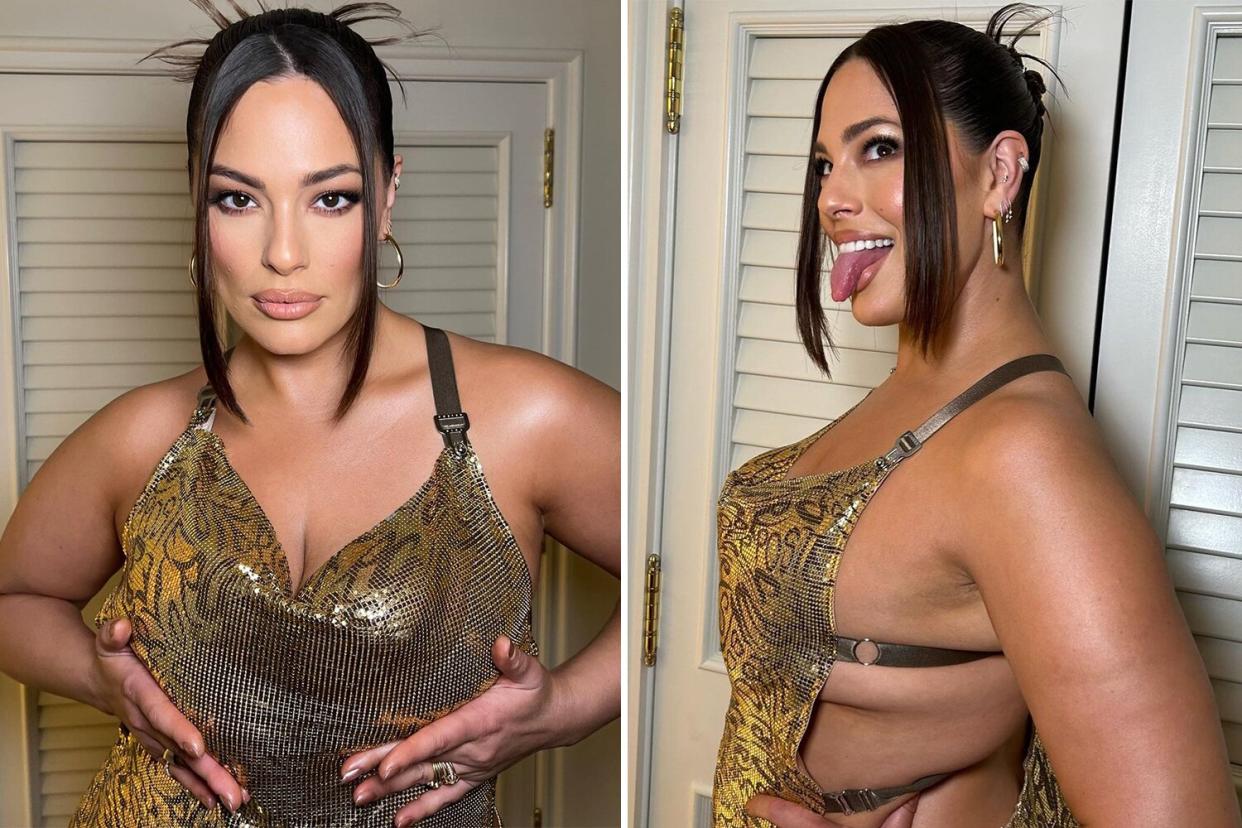 Ashley Graham Wears 'Obnoxious Amound of Boob Tape' in Chainmail 'Freakum' Dress