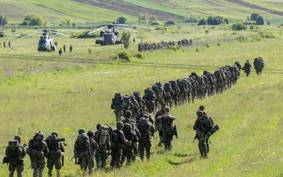 Spanish, German and Dutch soldiers taking part in military exercises in Romania