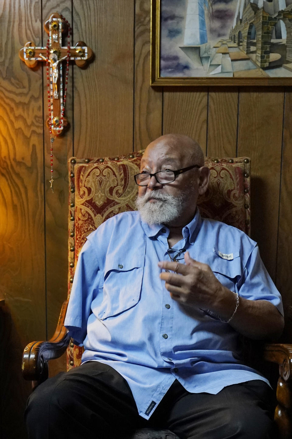 James Goodwin, owner of the Oklahoma Eagle newspaper, speaks during an interview Wednesday, April 14, 2021, in Tulsa, Okla. “Greenwood proved that if you had assets, you could accumulate wealth. ... It was not a matter of intelligence, that the Black man was inferior to white men. It disproved the whole idea that racial superiority was a fact of life." The Black newspaper was established in Tulsa a year after the massacre. (AP Photo/Sue Ogrocki)