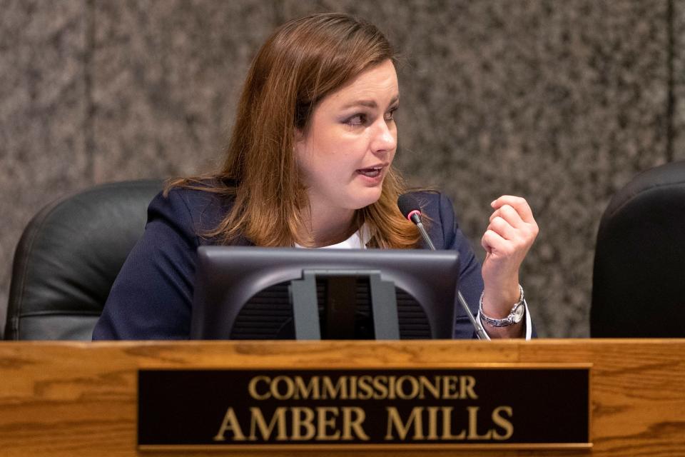 Commissioner Amber Mills speaks Monday, Nov. 4, 2019, during a Shelby County Commission meeting at the Vasco A. Smith, Jr. County Administration Building in downtown Memphis.