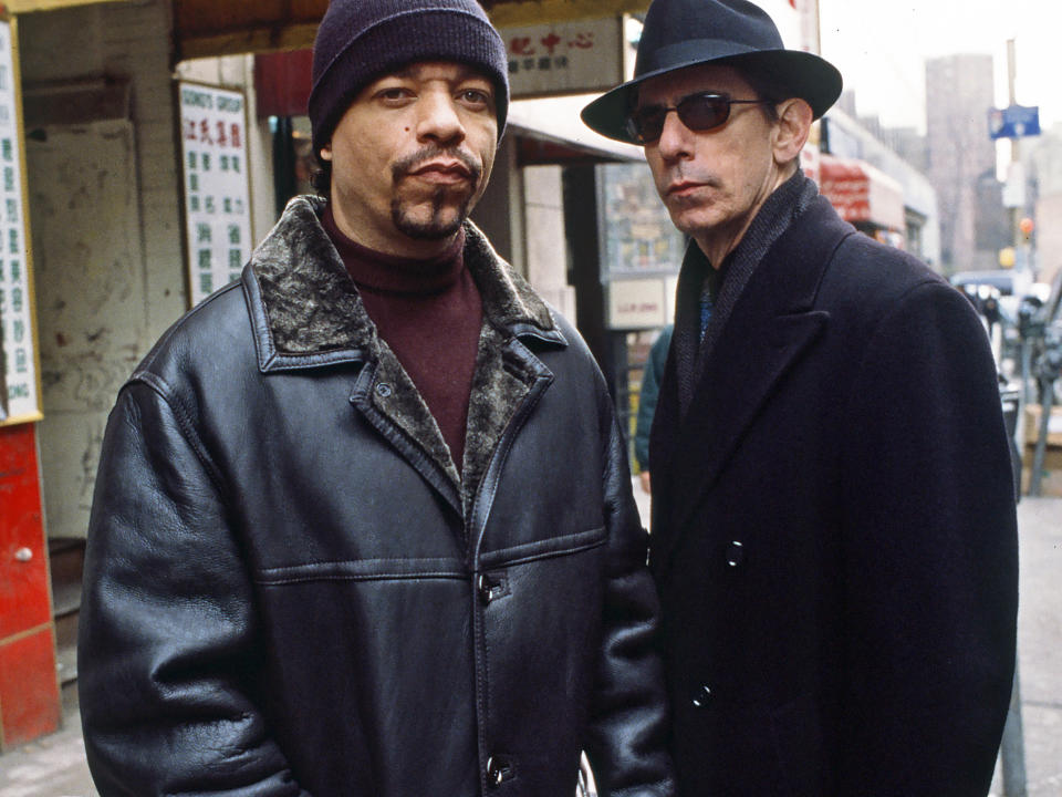 Ice-T and Richard Belzer stand beside each other as their characters in Law and Order: Special Victims Unit. (Jessica Burstein / Getty Images)