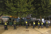 General views of the scene where protesters clashed with police outside the Kilburn Islamic Centre in London, Sunday, Sept. 25, 2022. They were protesting against the death of Iranian Mahsa Amini, a 22-year-old woman, who died in Iran while in police custody, was arrested by Iran's morality police for allegedly violating its strictly-enforced dress code. (David Parry/PA via AP)