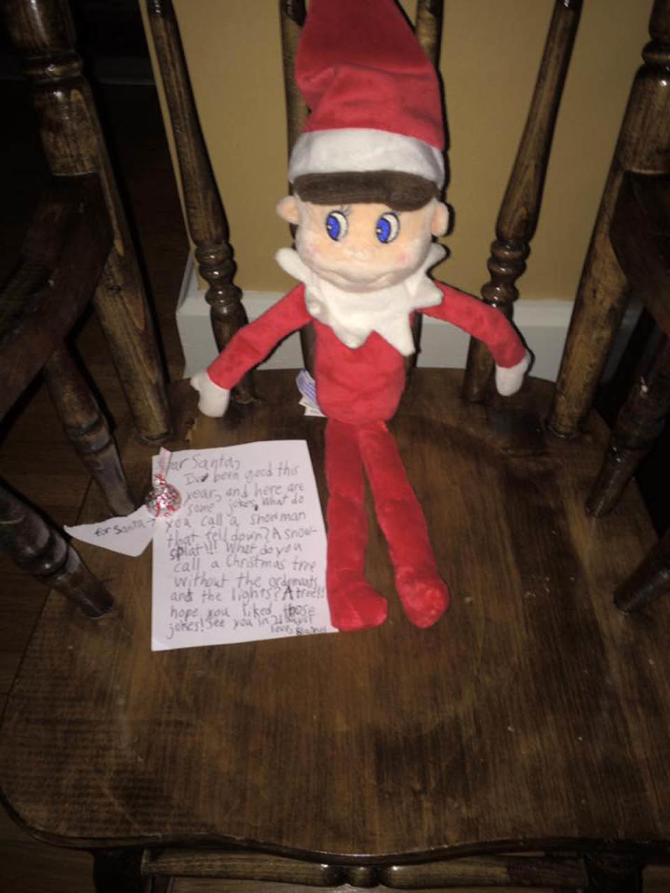 Our 8-year-old wanted to tell Santa some jokes that he wrote himself. He said, "They're probably not that funny, but Santa will like them anyway."