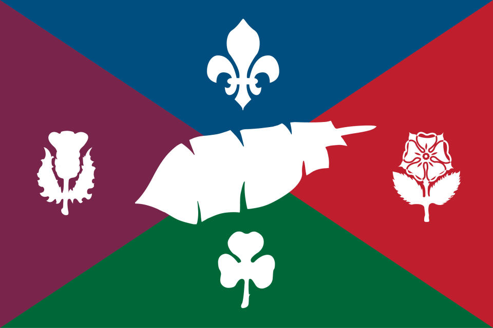 An alternative flag using the four symbols already in the current flag, plus a wampum to represent the Iroquois peoples. Image from Montreal WeBlog