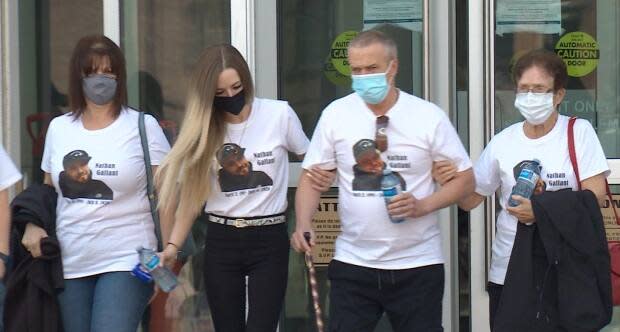 Members of Gallant's family leave the Saint John courthouse on Friday afternoon.  From left are his aunt, sister, father and grandmother. 