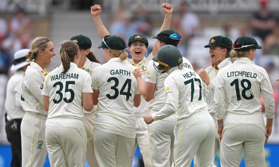 Australia’s women’s Test cricket team celebrate