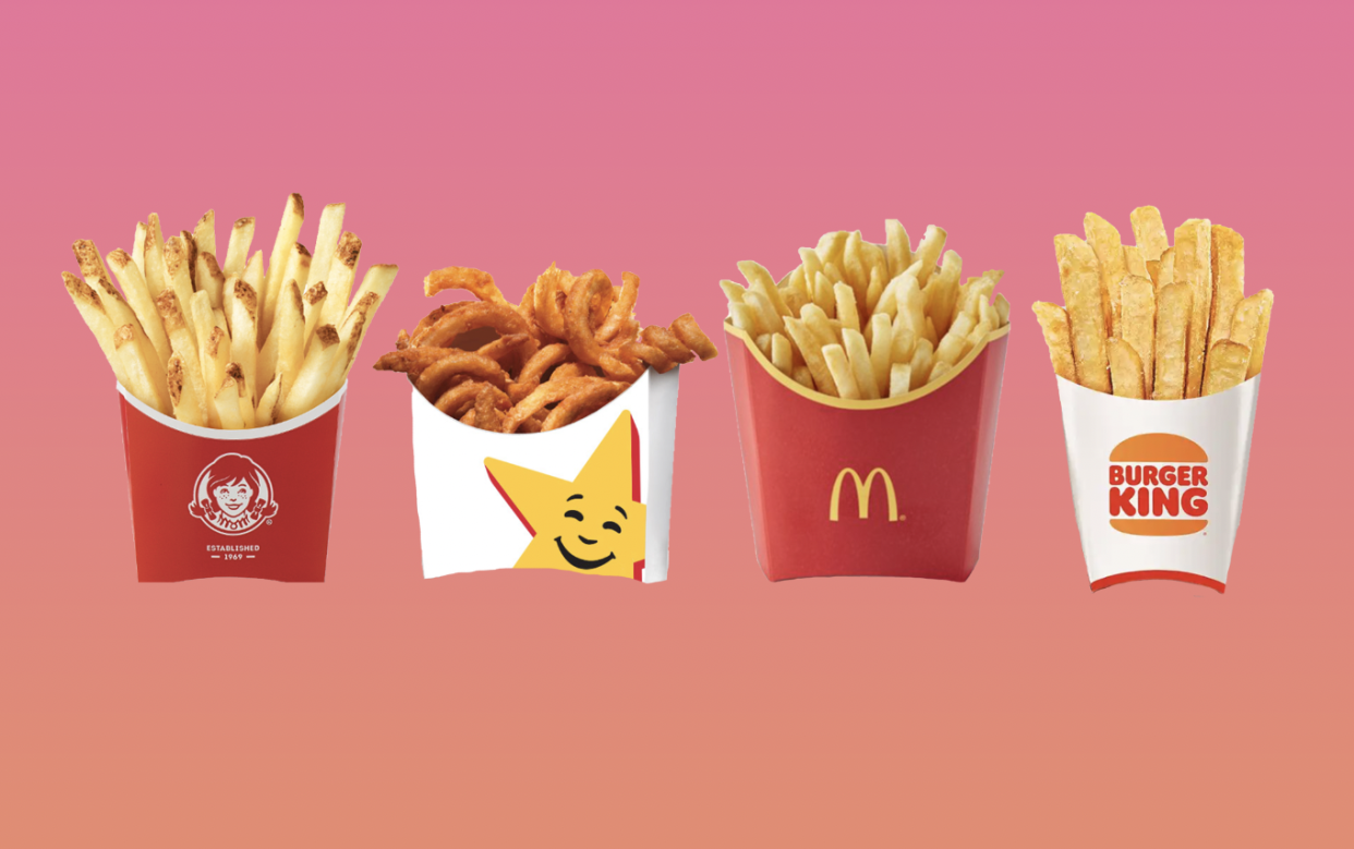 Fast Food Fries in a row- Wendy's, Hardee's, McDonald's and Burger King