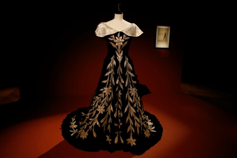 A gown is pictured during an exhibition of the wardrobe of Elisabeth, Countess Greffulhe, the 20th century's first great fashion trendsetter, at the Palais Galliera in Paris