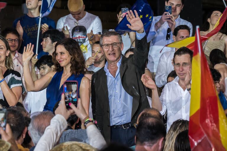 El presidente del Partido Popular, Alberto Núñez Feijóo, durante un acto de campaña en Madrid