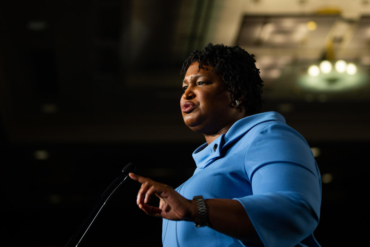 <span class="s1">Stacey Abrams, who narrowly lost her race to be governor of Georgia, on election night in Atlanta. (Photo: Kevin D. Liles/Bloomberg via Getty Images)</span>