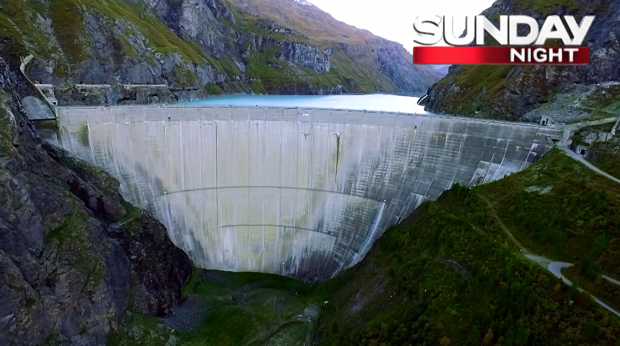 The dam in the Swiss Alps stands 180m above the ground