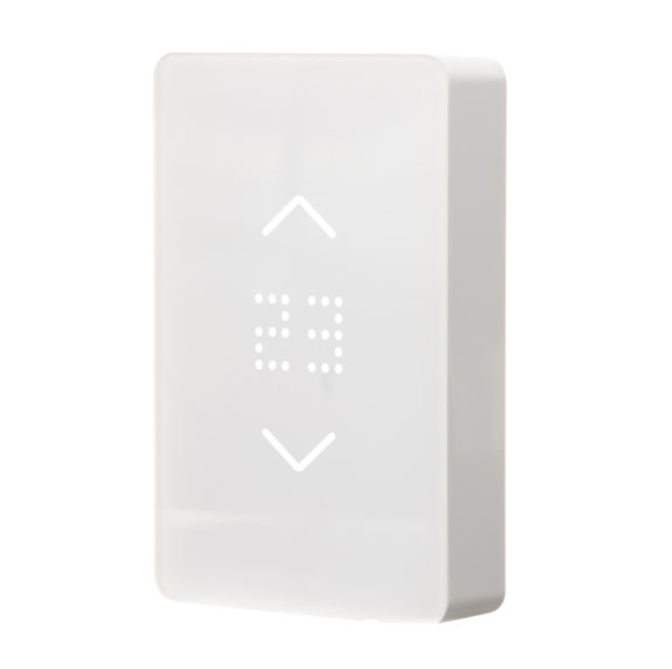 white MYSA Smart Thermostat for Electric Baseboard Heating with digits on screen