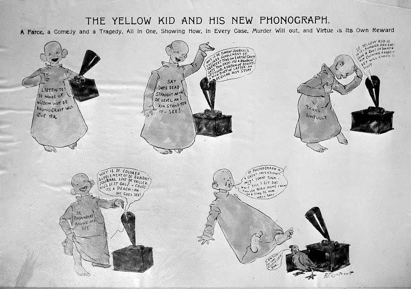The &quot;Yellow Kid&quot; is often cited as the first newspaper comic strip. It was created in 1895.