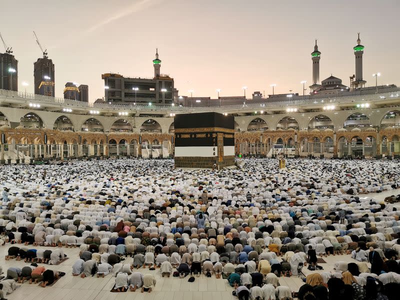 FILE PHOTO: Muslims pray at the Grand Mosque during the annual Hajj pilgrimage in their holy city of Mecca