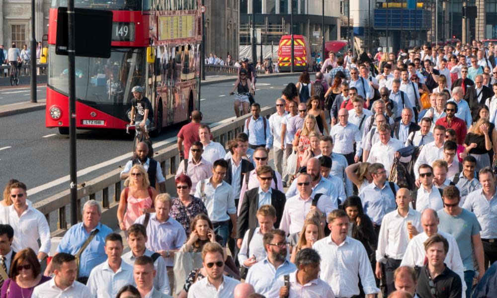 City of London commuters during the summer.